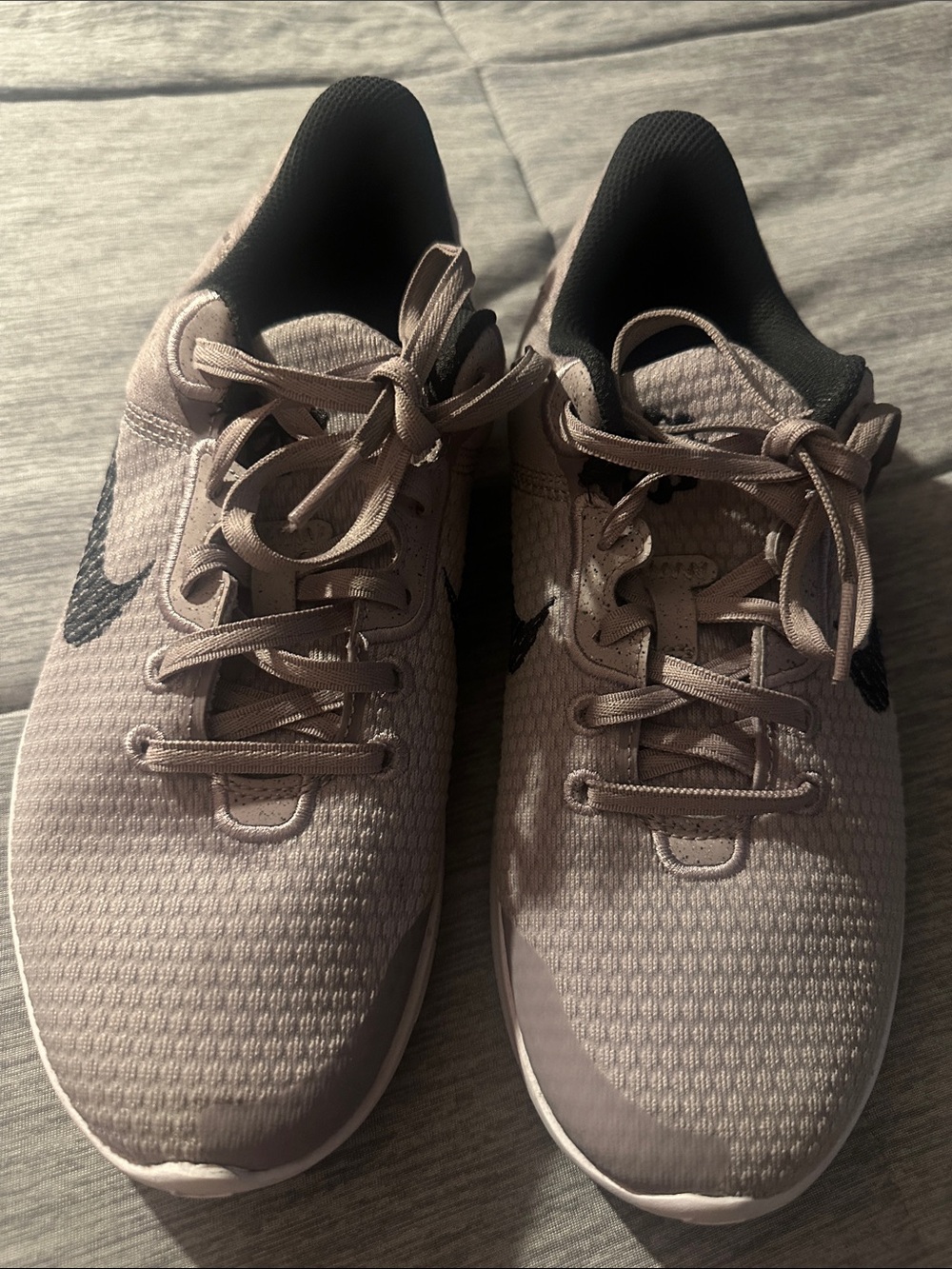 Nike Women's Light Pink Knit Lace-Up Sneakers with Black Swoosh